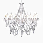 Venice 12-Light Baroque Chandelier with ornate white metal arms and draped crystal prisms.