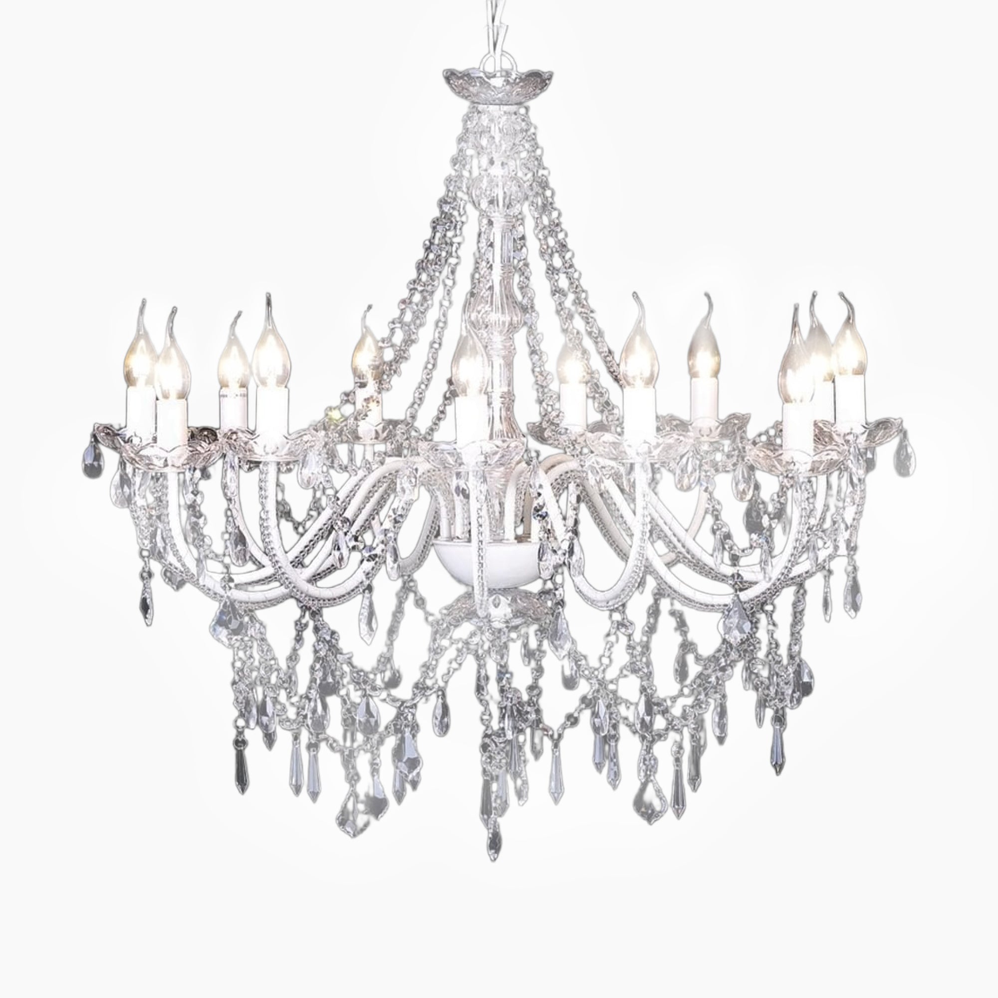 Lustre baroque en cristal Venise 12 lampes métal blanc