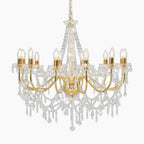 Maison Ornate Baroque Chandelier with acrylic pearls, ten candle bulbs, and gold chain.