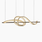 Twisted ribbon chandelier with faceted crystals, combining industrial style and modern elegance.