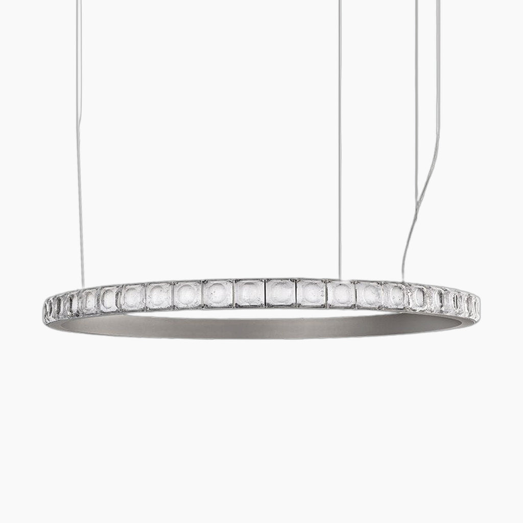 Maison Ornate Modern LED Crystal Ring Chandelier with circular frame and diamond-cut glass accents.