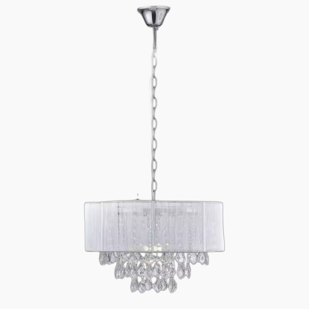 Rectangular modern K9 crystal LED chandelier with polished chrome accents and adjustable suspension.