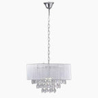 Rectangular modern K9 crystal LED chandelier with polished chrome accents and adjustable suspension.