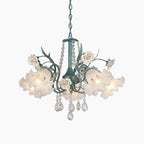 Art Deco Crystal Chandelier with Pastoral Glass Flowers