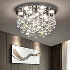 Maison Ornate Round LED Chandelier with 9 K9 crystal ball lights on circular base.
