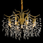 Maison Ornate gold branch chandelier with six exposed bulbs, K9 crystals, and clear droplet accents.