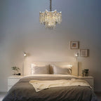 Maison Ornate Dimmable LED Industrial Crystal Chrome Metal Lustre chandelier casting a warm, soft glow.