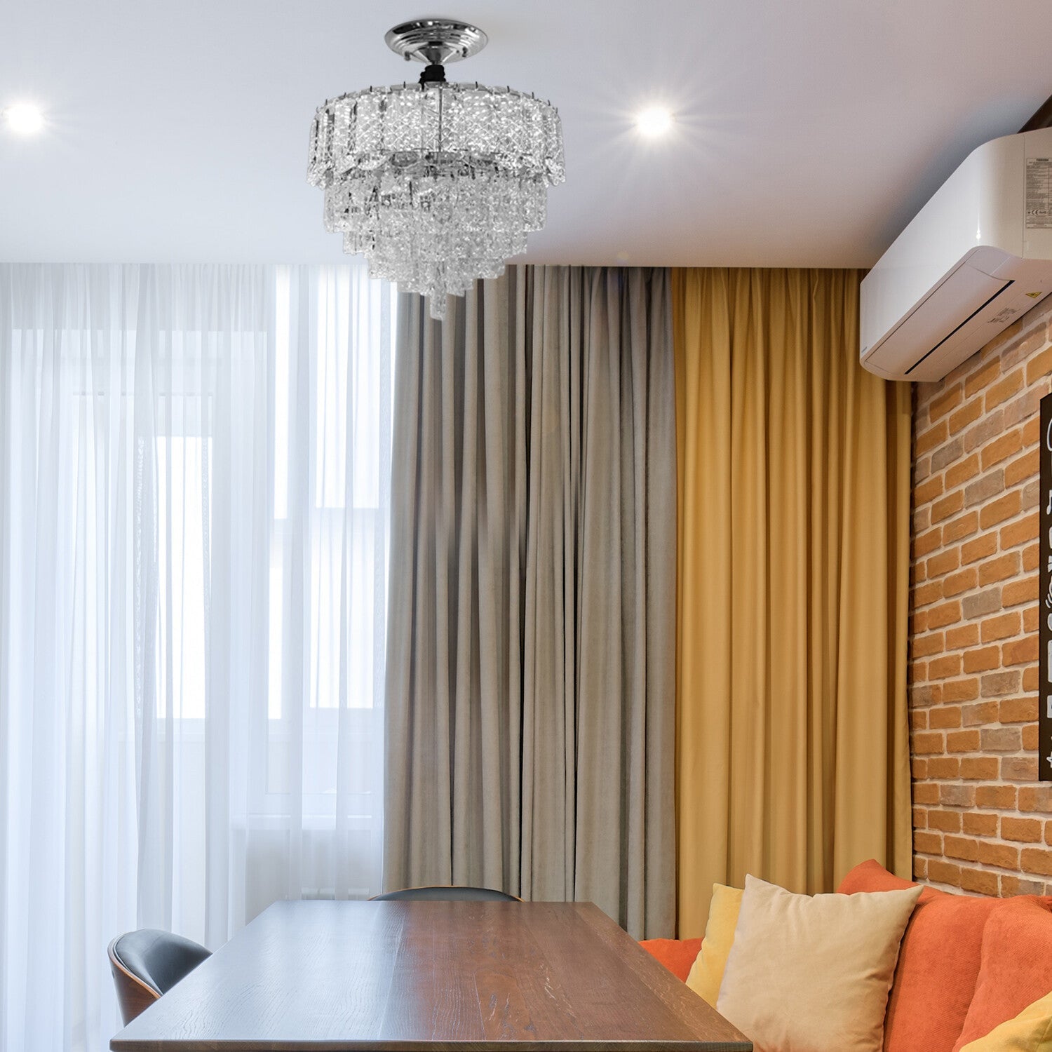 Chrome Crystal Industrial Chandelier by Maison Ornate, elegant ceiling lighting for modern dining and living rooms.