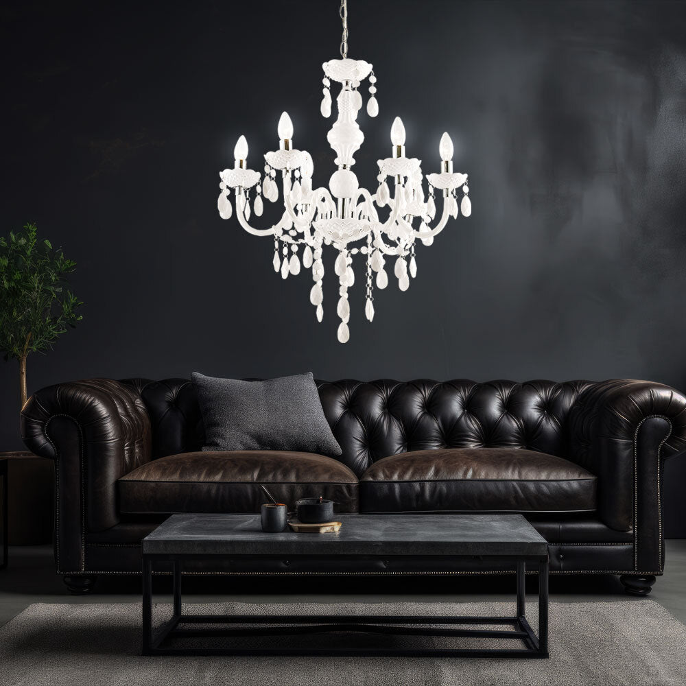 Maison Ornate 6-Arm Crystal Chandelier featuring elegant ornaments and luxurious hanging crystal accents.