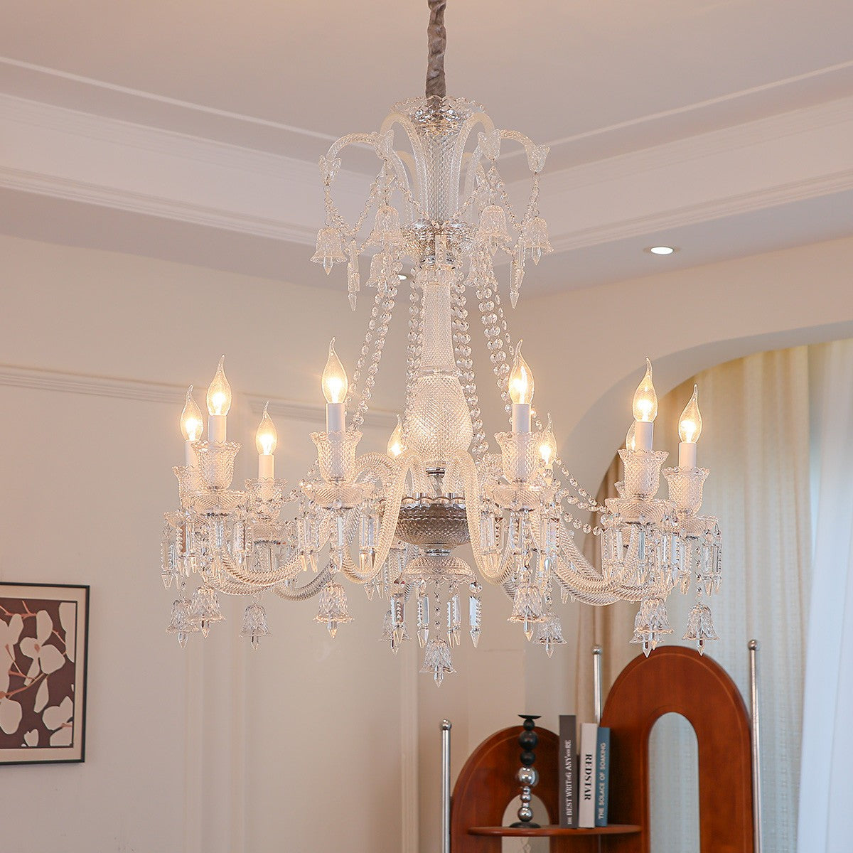 The Maison Ornate Crystal Chandelier features 6/8/10 transparent arms and elegant crystal detailing.