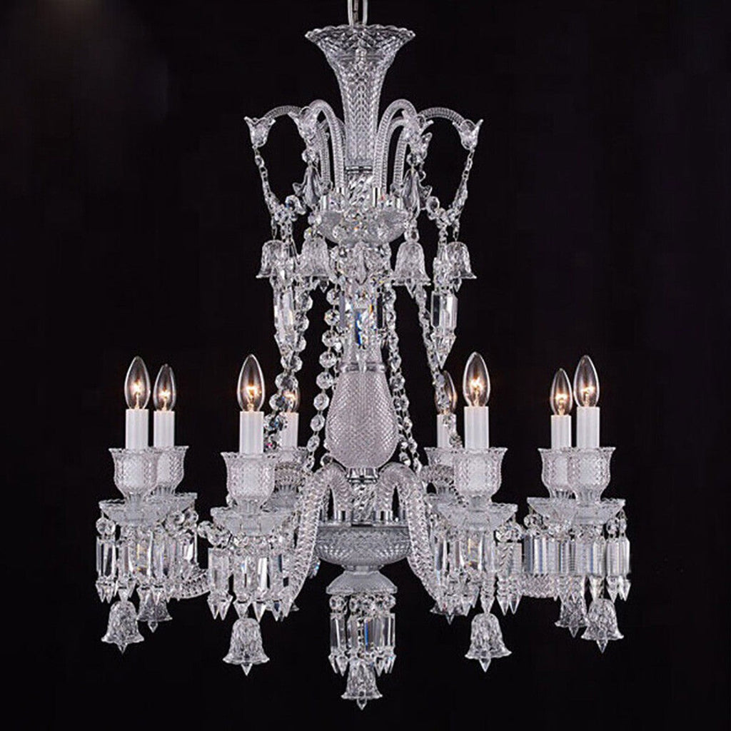 Maison Ornate Crystal Chandelier with 8 arms, E14 candle lights, detailed glass and hanging crystals.
