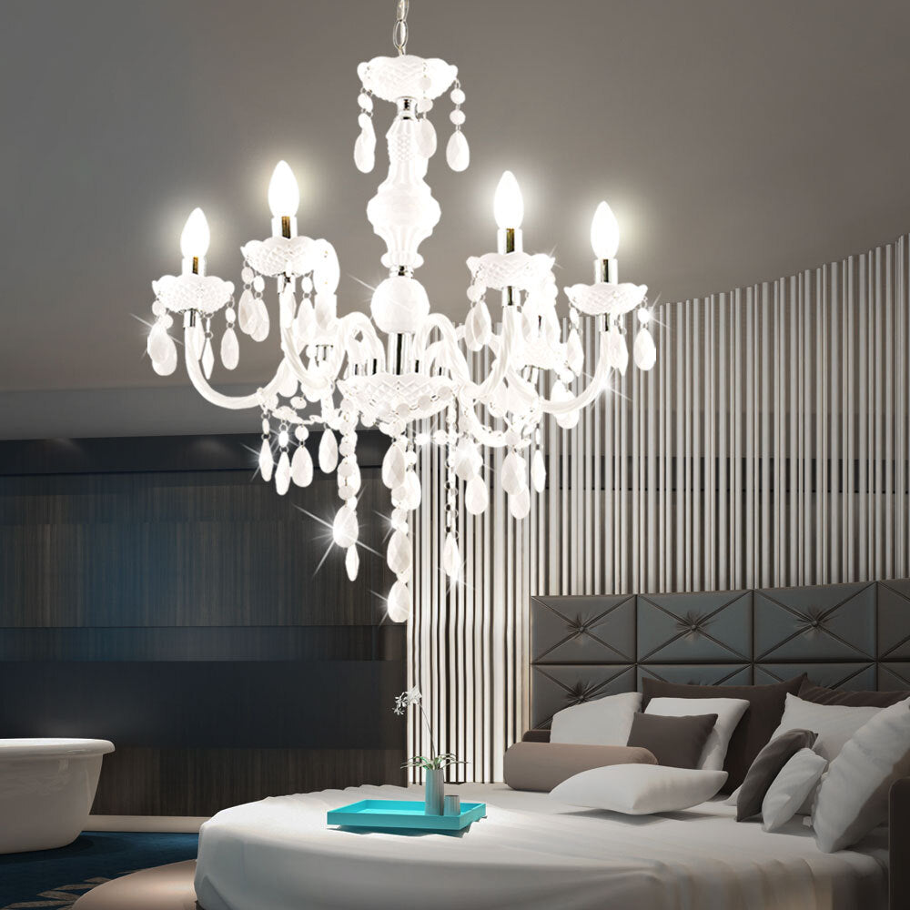 Maison Ornate 6-Arm Crystal Chandelier with elegant ornaments, sparkling crystals, and intricate detailing.