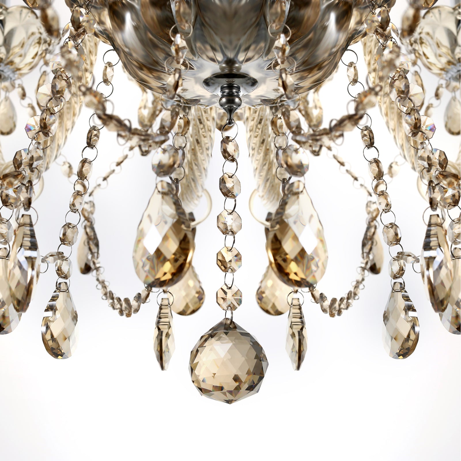 Maison Ornate Crystal Chandelier with 10 arms, gold-toned faceted crystals and elegant metal structure.
