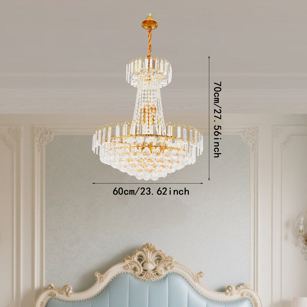 Empire Style Gold Tassel Crystal Chandelier by Maison Ornate, 70x60 cm, intricate and elegant design.