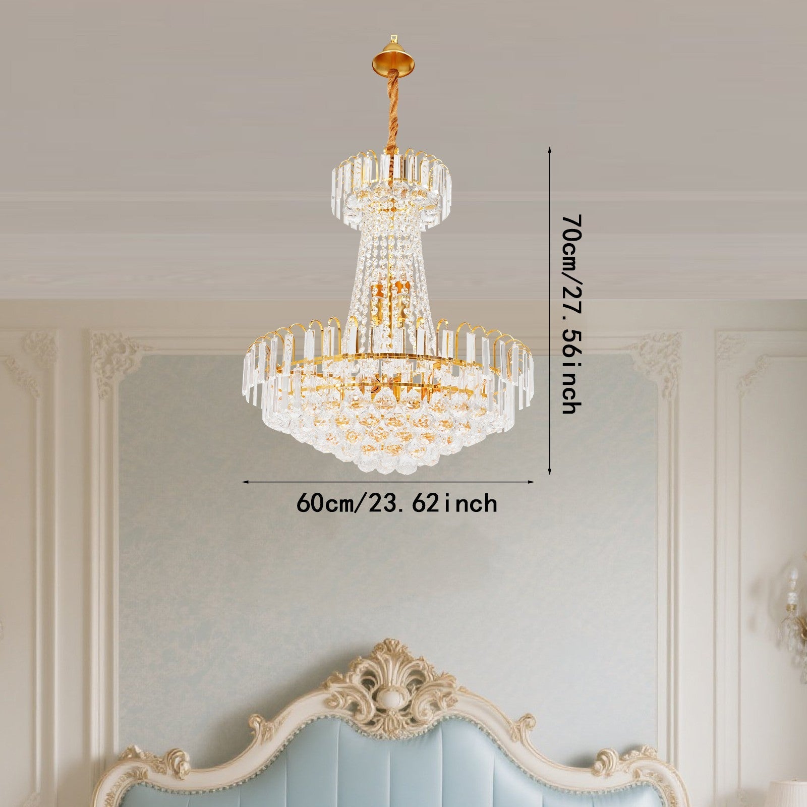 Empire Style Gold Tassel Crystal Chandelier by Maison Ornate, 70x60 cm, intricate and elegant design.