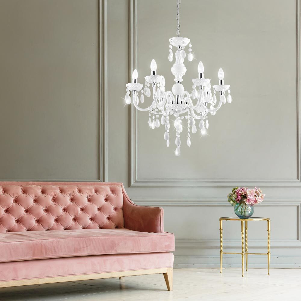 Maison Ornate 6-Arm Crystal Chandelier with elegant ornaments, a luxurious statement lighting fixture.
