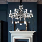Maison Ornate Crystal Chandelier features classic chrome design with 6 lights, elegant and luxurious.