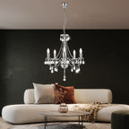 The Elegant 5-Branch Crystal Chrome Chandelier by Maison Ornate with sparkling crystal accents.