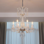 Maison Ornate Crystal Chandelier with six transparent arms and E14 bulbs, intricate glass details.