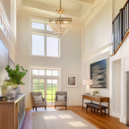 Crystal chandelier with modern elegant design by Maison Ornate, sparkling glass details and sleek silver accents.