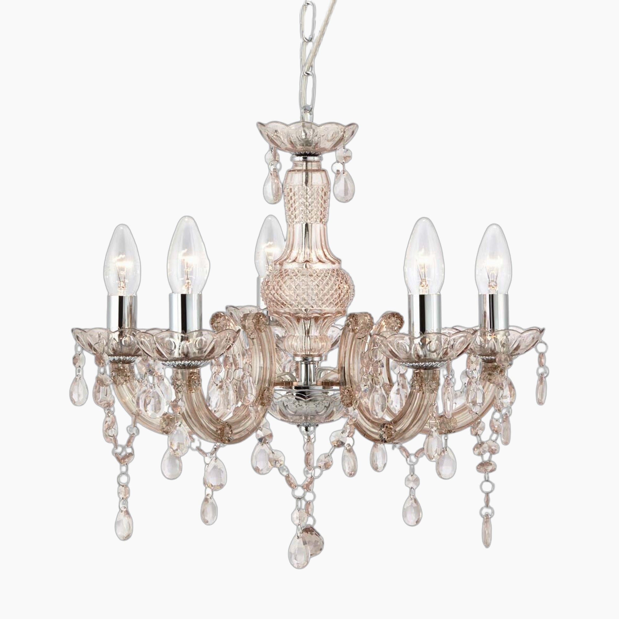 Lustre Art Déco en Cristal 5 Flammes Chrome Acrylique