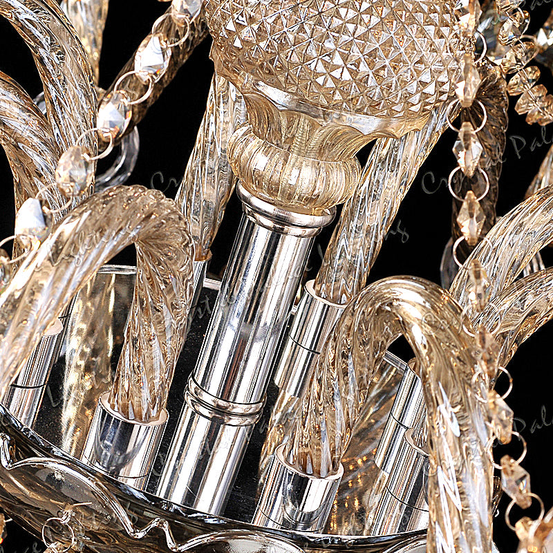Maison Ornate K9 Crystal Chandelier with twisted glass arms and champagne-finished metal accents.