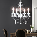 The Maison Ornate Crystal Chandelier features five E14 candle bulbs and elegant hanging crystals.