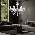 Maison Ornate Crystal Dining Room Chandelier with Reflective Tassels, sparkling and elegant overhead.