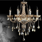 Maison Ornate K9 Crystal Chandelier with maple leaf design and multiple arms, elegant lighting fixture.