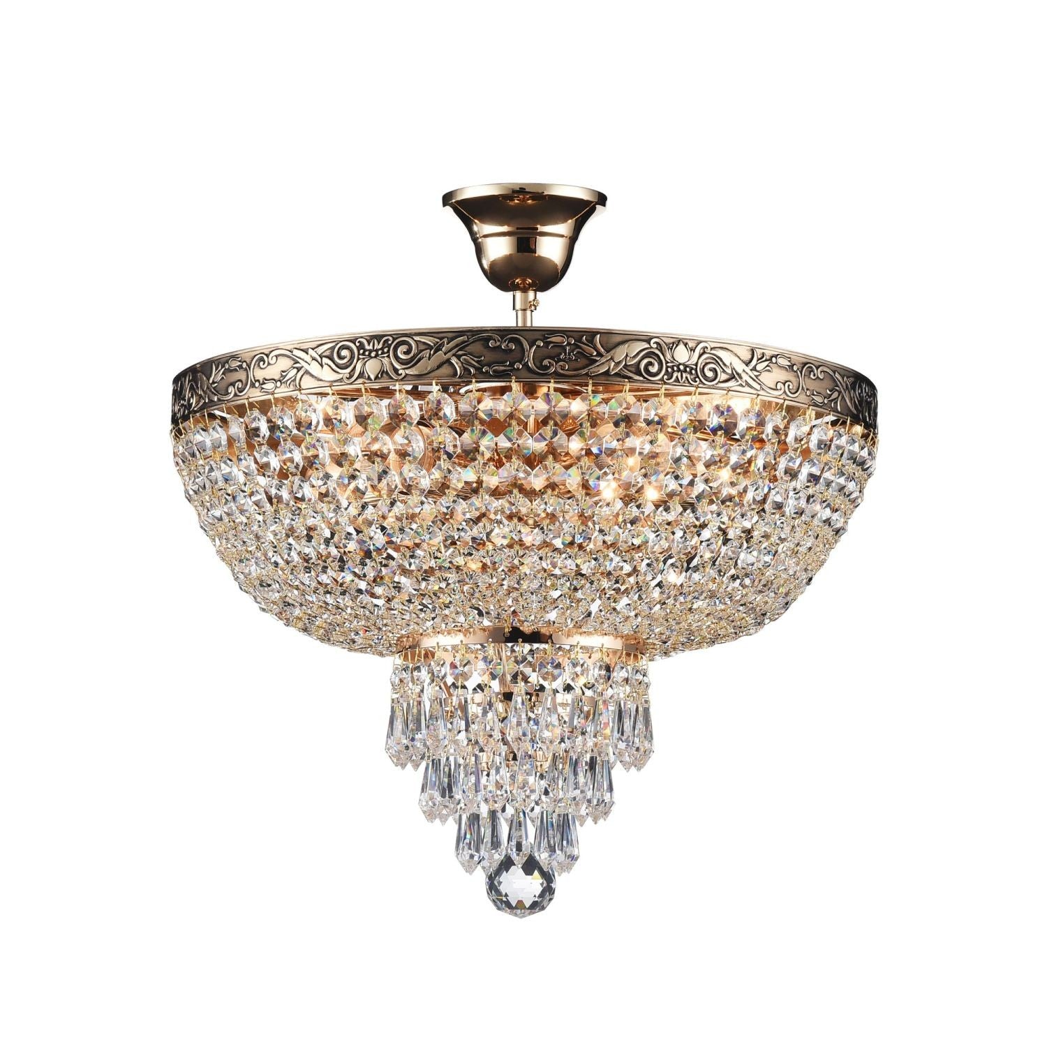 Deckenleuchte Kristall Metall Ø 40 cm rund in Gold antik 5x E27 Deckenlampe