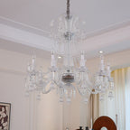Maison Ornate Crystal Chandelier with transparent arms, E14 candle lights, and elegant crystal detailing.