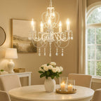 Elegant white metallic crystal chandelier with five arms by Maison Ornate, sparkling and ornate design.