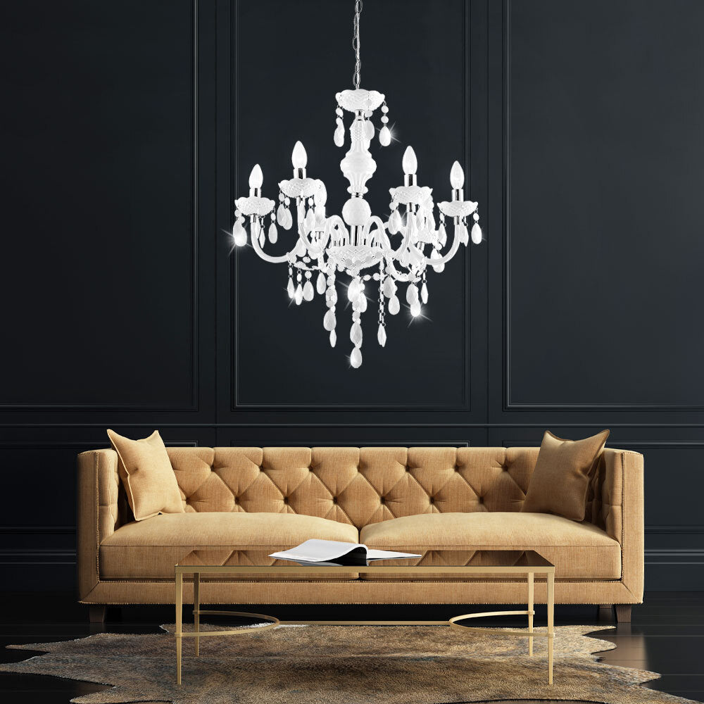 Maison Ornate 6-Arm Crystal Chandelier with elegant crystal ornaments and intricate detailing.