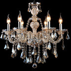 Maison Ornate K9 Crystal Champagne Chandelier with six candle bulbs and sparkling glass arms.