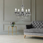 Maison Ornate LED Crystal Chandelier with Remote, chrome finish, sparkling crystals, modern sculptural design.