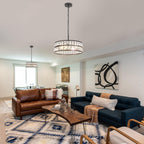 Two Maison Ornate Modern Semi-Transparent Black Metal Crystal Chandeliers suspended, showcasing intricate crystal accents.