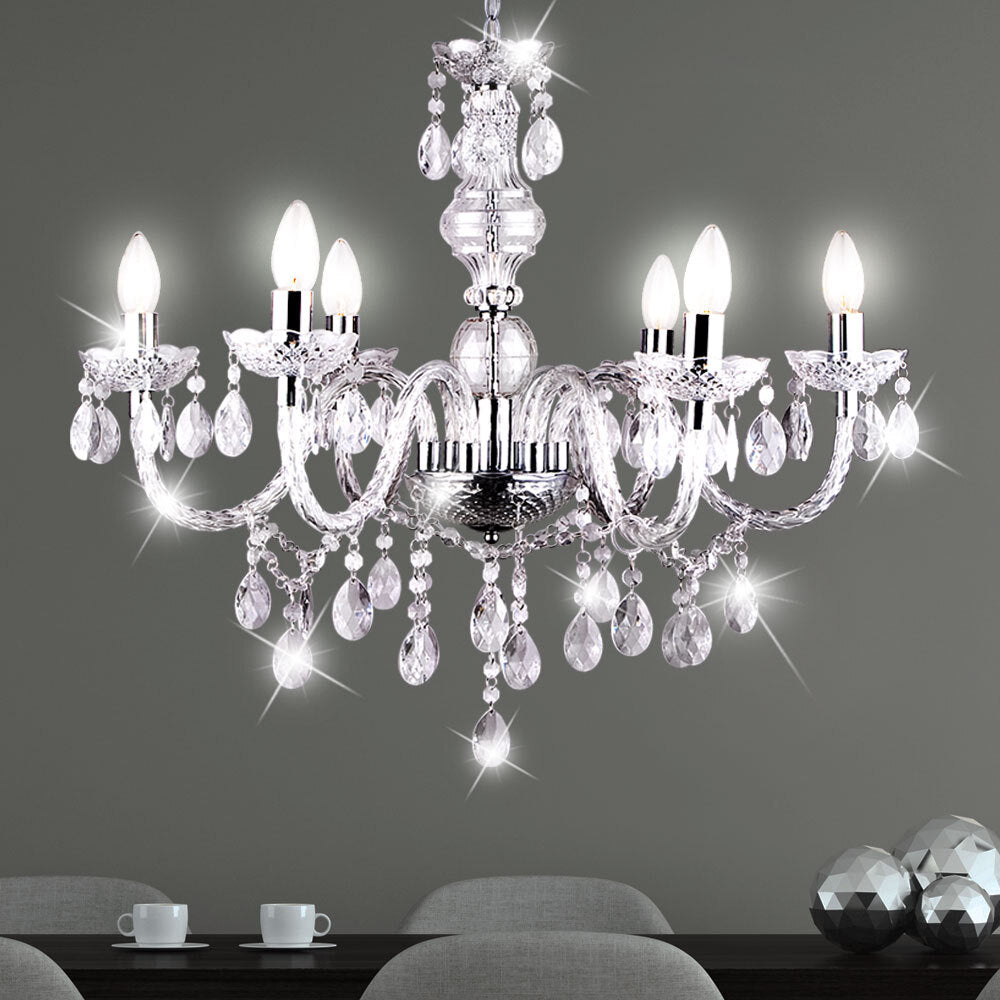 Maison Ornate Crystal Dining Room Chandelier features reflective tassels and a luxurious crystal design.