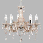 Maison Ornate Art Deco Crystal Chandelier with 5 lights and chrome-acrylic detailing, elegantly suspended.