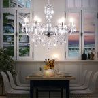 Maison Ornate crystal dining room chandelier with reflective tassels, elegant and sophisticated lighting fixture.