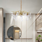 Maison Ornate Crystal Chandelier features gold finish, 8 arms, and sparkling K9 crystal leaf accents.