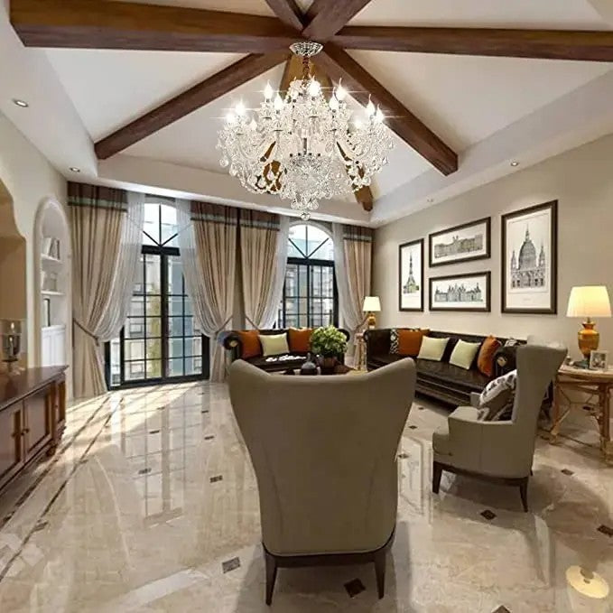 Maison Ornate Elegant 6-Arm Crystal Dining Room Chandelier, sparkling centerpiece with intricate crystal design.