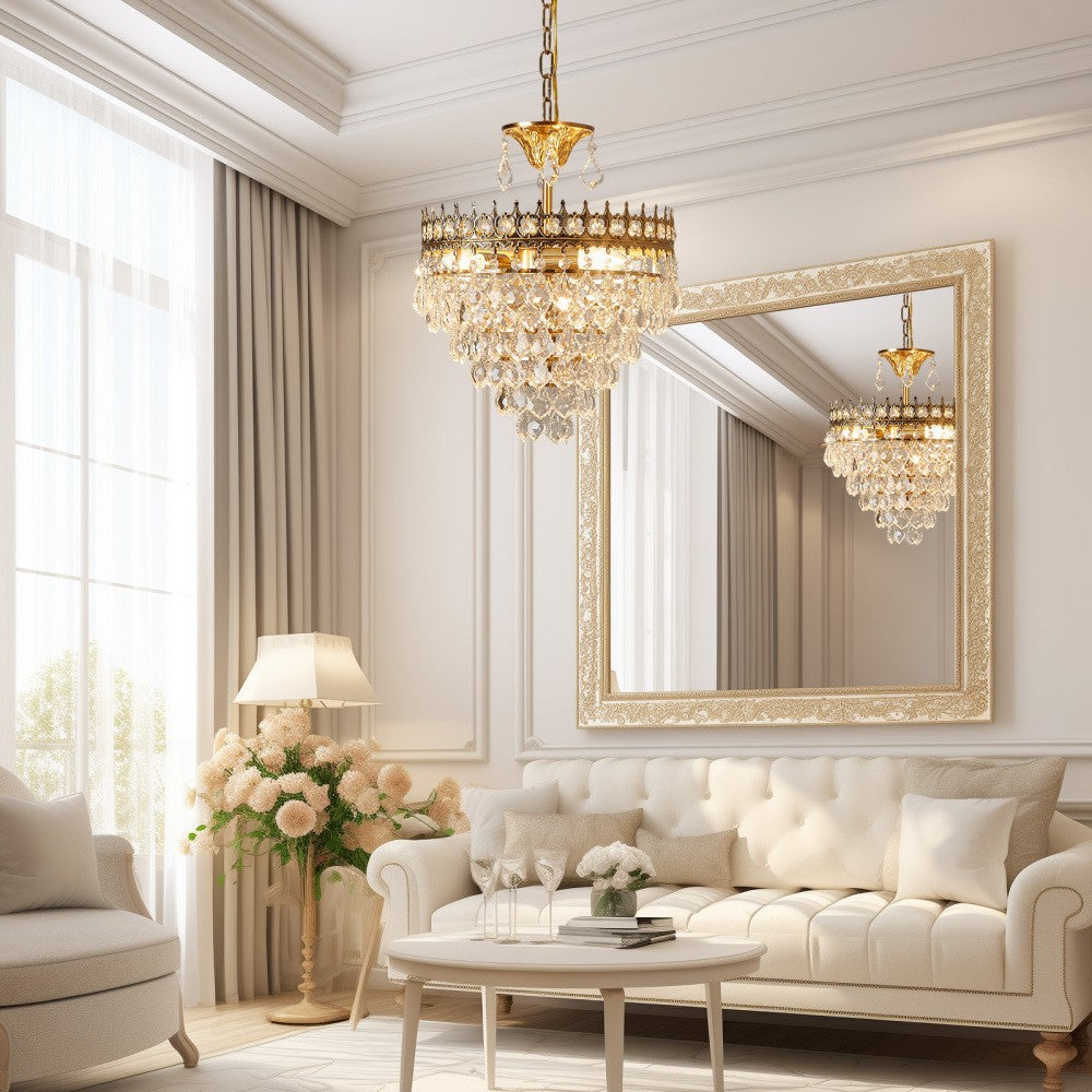 Maison Ornate Crystal Chandelier, elegant crystal design with modern accents, sparkling centerpiece lighting fixture.