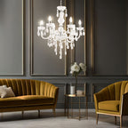 Maison Ornate 6-Arm Crystal Chandelier with elegant ornaments, shimmering and radiant display.