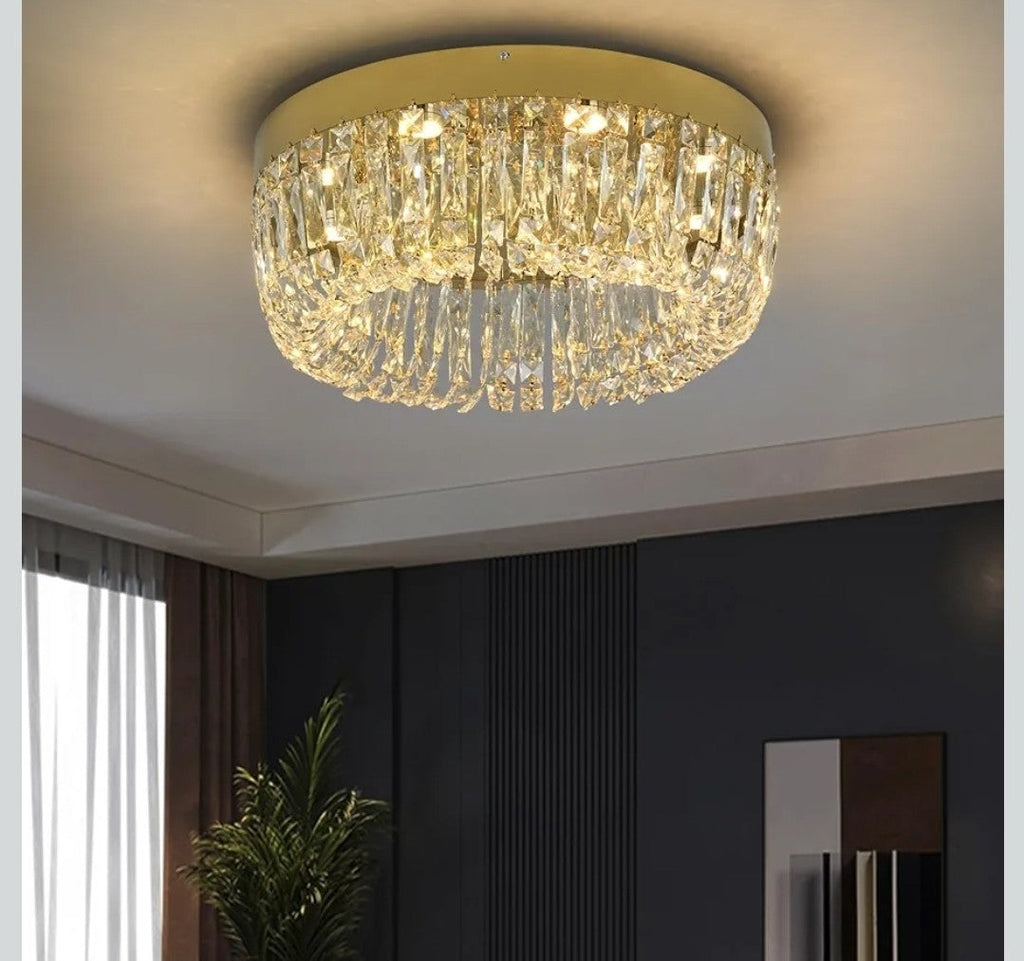 Maison Ornate Modern Gold LED Crystal Hallway Ceiling Light with elegant crystal detailing.