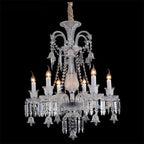Maison Ornate Crystal Chandelier with transparent arms, candle-style E14 bulbs, and sparkling crystal prisms.
