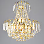 Modern 60cm gold chandelier with K9 steel, layered clear crystals, and sparkling lights.