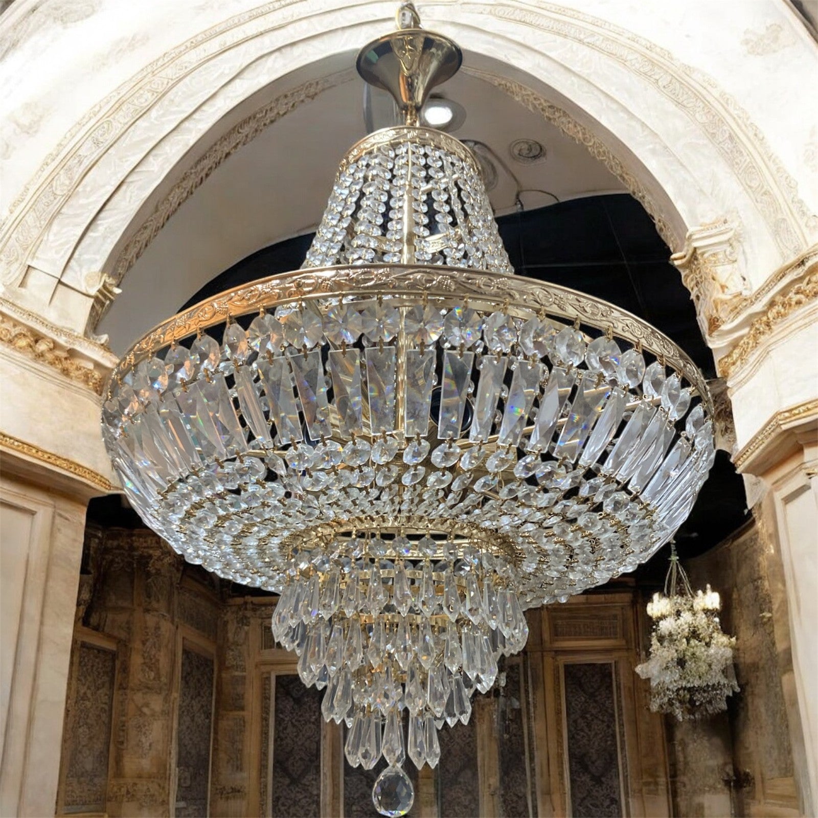 Magnifique lustre en cristal 7 lumières - style classique élégant H 80 x Ø 50