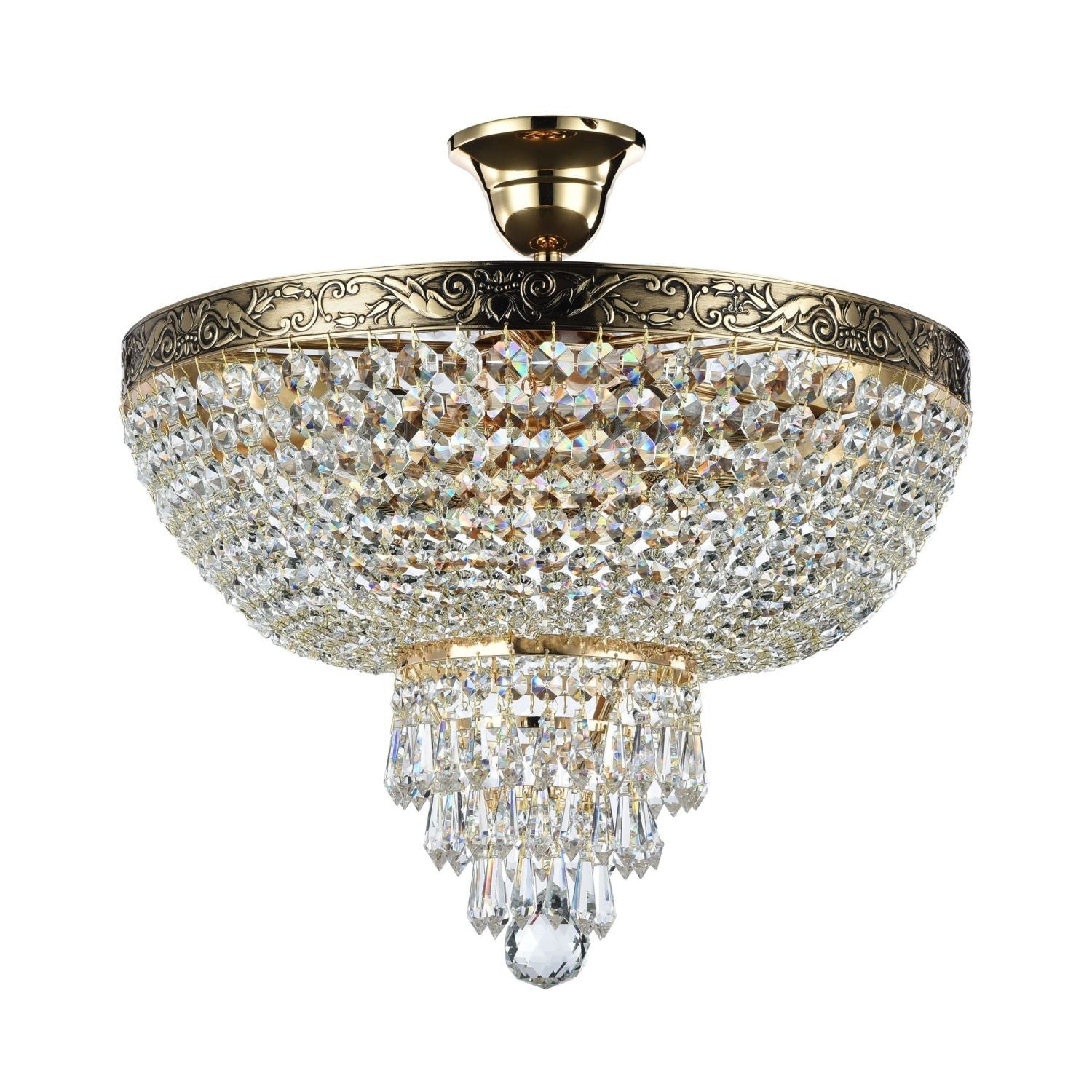Deckenleuchte Kristall Metall Ø 40 cm rund in Gold antik 5x E27 Deckenlampe