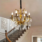Maison Ornate Vintage Bronze Crystal Hallway Chandelier with six lights and intricate crystal accents.
