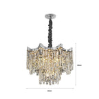 Ornate crystal chandelier with chrome base, black-wrapped stem, multi-tiered pendants; 48x40 cm.